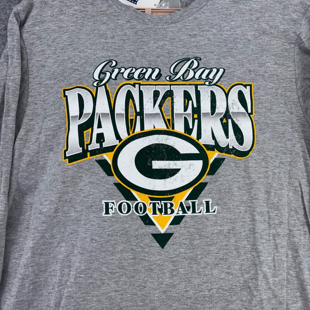 NFL Team Apparel Green Bay Packers Long Sleeve T-Shirt Gray Mens Large KR95